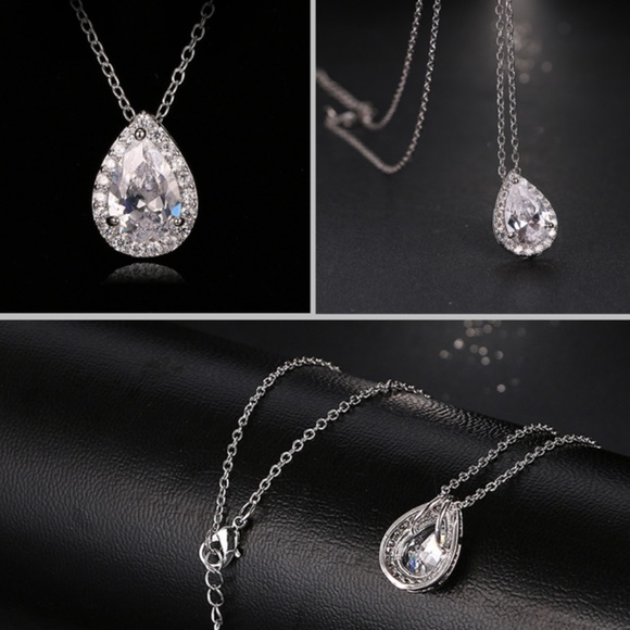 NEW White Gold Plated Pear Cut Halo Jewelry Set - Picture 4 of 4